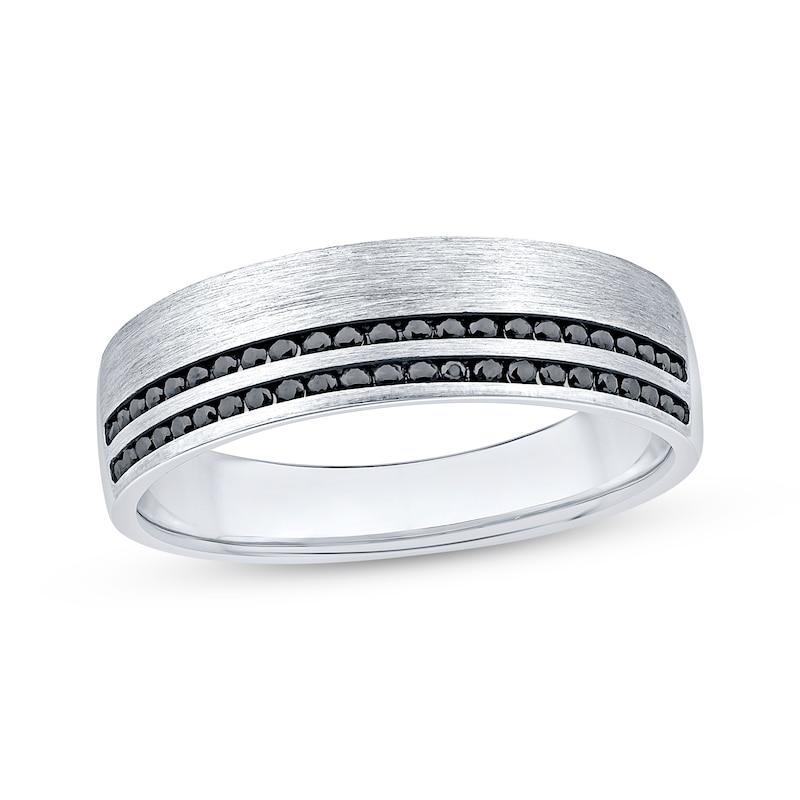 Main Image 1 of Now + Forever Men's Black Diamond Two-Row Wedding Band 1/3 ct tw 10K White Gold