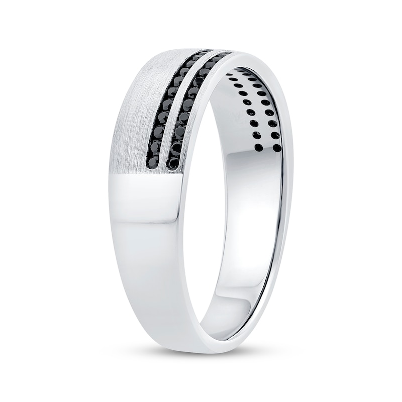 Main Image 2 of Now + Forever Men's Black Diamond Two-Row Wedding Band 1/3 ct tw 10K White Gold