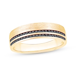 Now + Forever Men's Black Diamond Two-Row Wedding Band 1/3 ct tw 10K Yellow Gold