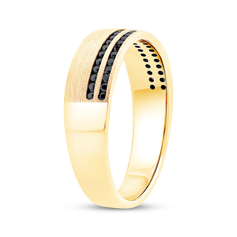 Main Image 2 of Now + Forever Men's Black Diamond Two-Row Wedding Band 1/3 ct tw 10K Yellow Gold