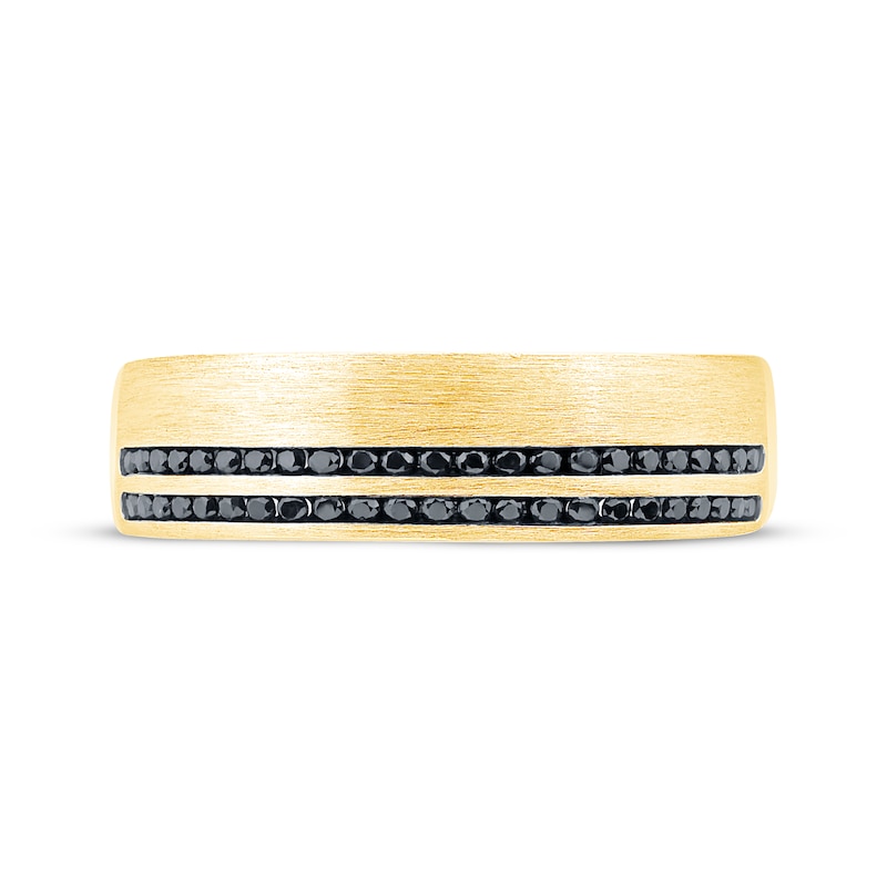 Main Image 3 of Now + Forever Men's Black Diamond Two-Row Wedding Band 1/3 ct tw 10K Yellow Gold