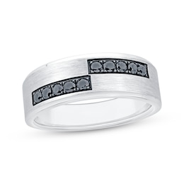 Now + Forever Men's Black Diamond Asymmetric Row Wedding Band 1/3 ct tw 10K White Gold