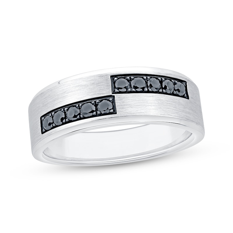 Main Image 1 of Now + Forever Men's Black Diamond Asymmetric Row Wedding Band 1/3 ct tw 10K White Gold