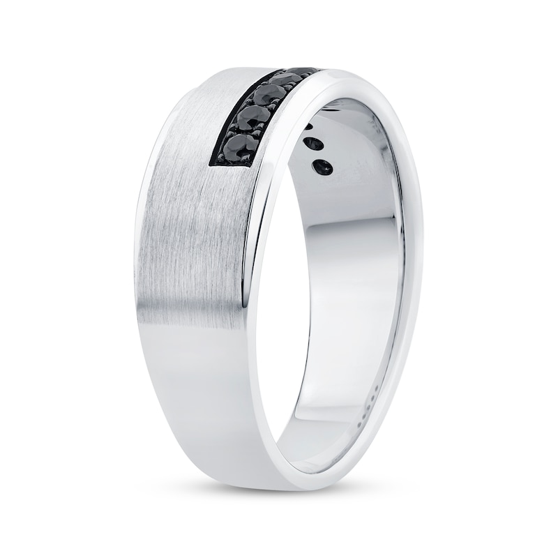 Main Image 2 of Now + Forever Men's Black Diamond Asymmetric Row Wedding Band 1/3 ct tw 10K White Gold