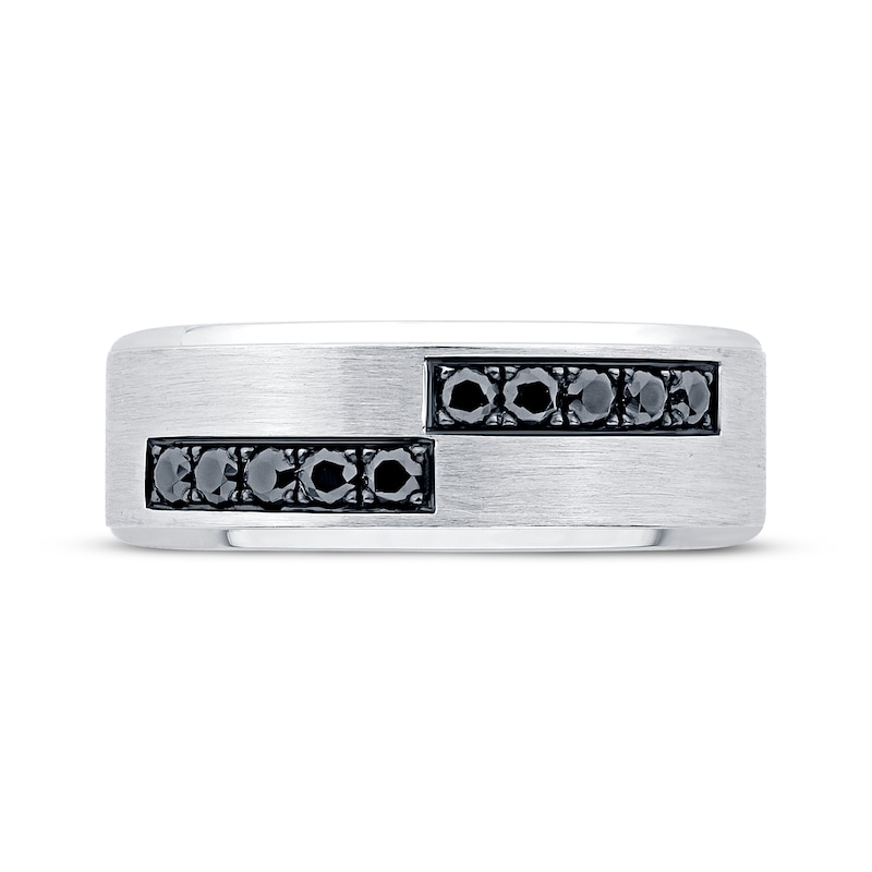 Main Image 3 of Now + Forever Men's Black Diamond Asymmetric Row Wedding Band 1/3 ct tw 10K White Gold