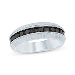 Now + Forever Men's Black Diamond Milgrain & Diamond-Cut Wedding Band 1 ct tw 10K White Gold