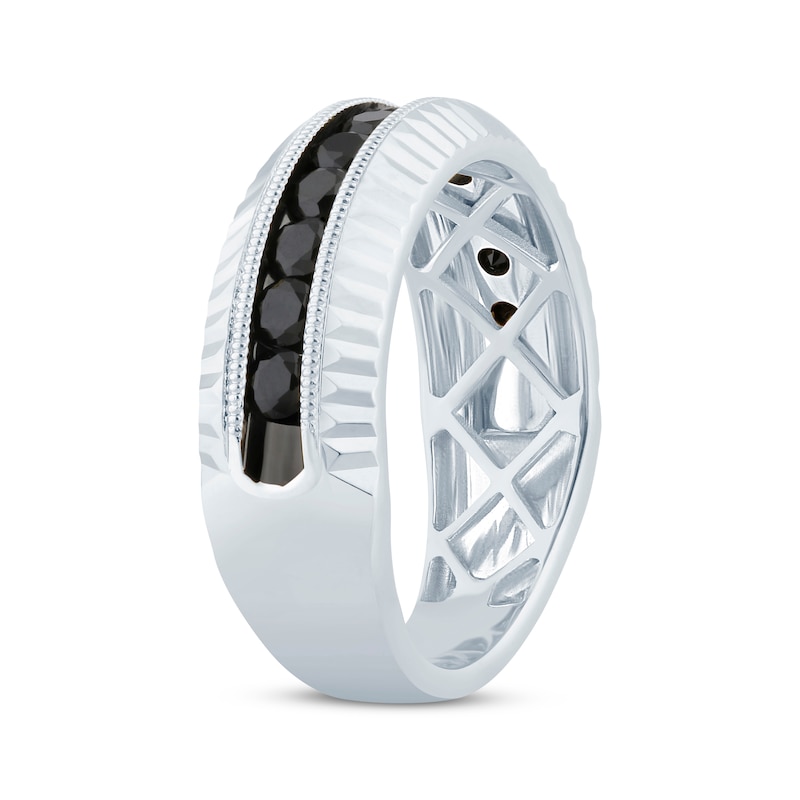 Main Image 2 of Now + Forever Men's Black Diamond Milgrain & Diamond-Cut Wedding Band 1 ct tw 10K White Gold