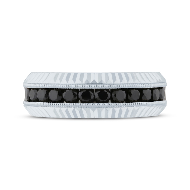 Main Image 3 of Now + Forever Men's Black Diamond Milgrain & Diamond-Cut Wedding Band 1 ct tw 10K White Gold