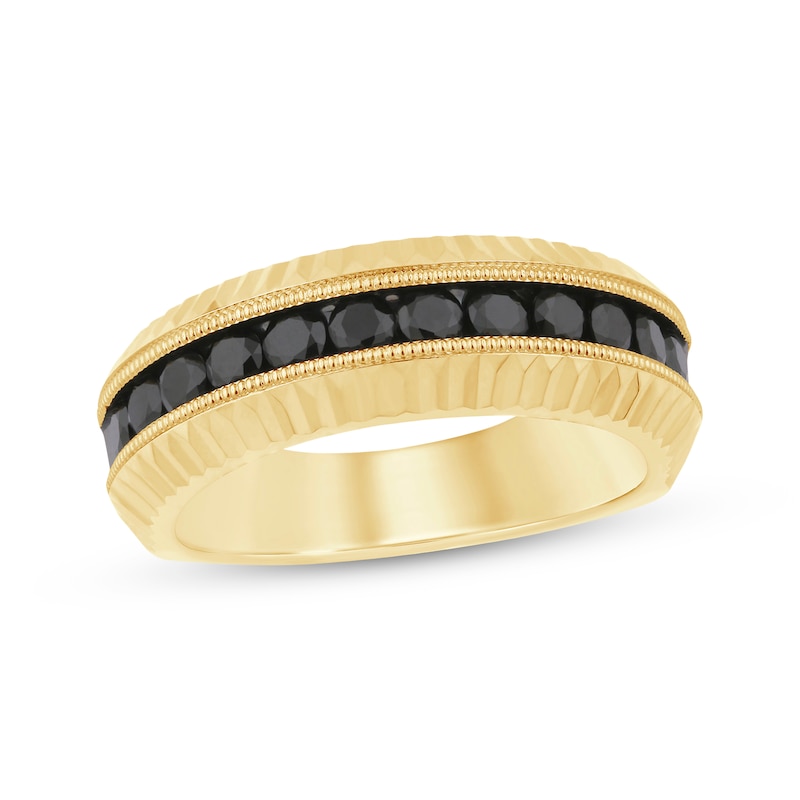 Main Image 1 of Now + Forever Men's Black Diamond Milgrain & Diamond-Cut Wedding Band 1 ct tw 10K Yellow Gold