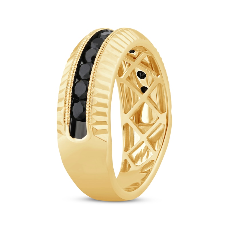 Main Image 2 of Now + Forever Men's Black Diamond Milgrain & Diamond-Cut Wedding Band 1 ct tw 10K Yellow Gold