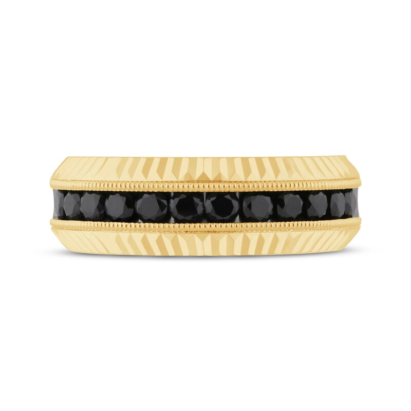 Main Image 3 of Now + Forever Men's Black Diamond Milgrain & Diamond-Cut Wedding Band 1 ct tw 10K Yellow Gold