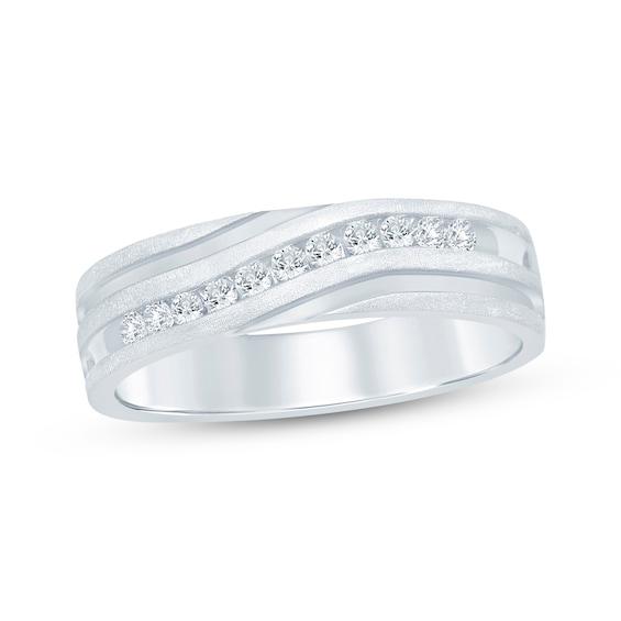 Men's Diamond Wave Wedding Band 1/4 ct tw 10K White Gold