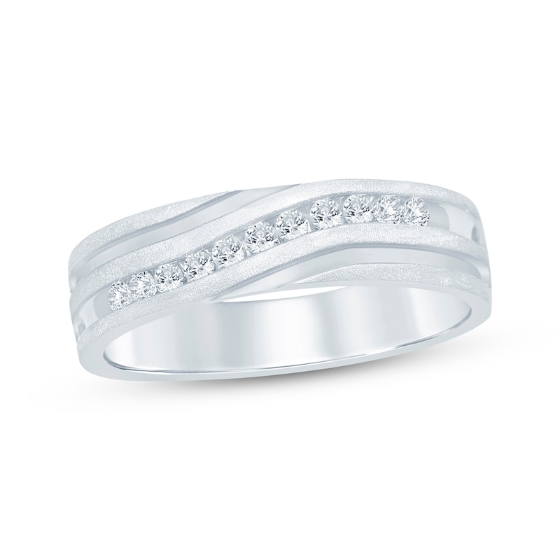 Main Image 1 of Now + Forever Men's Diamond Wave Wedding Band 1/4 ct tw 10K White Gold