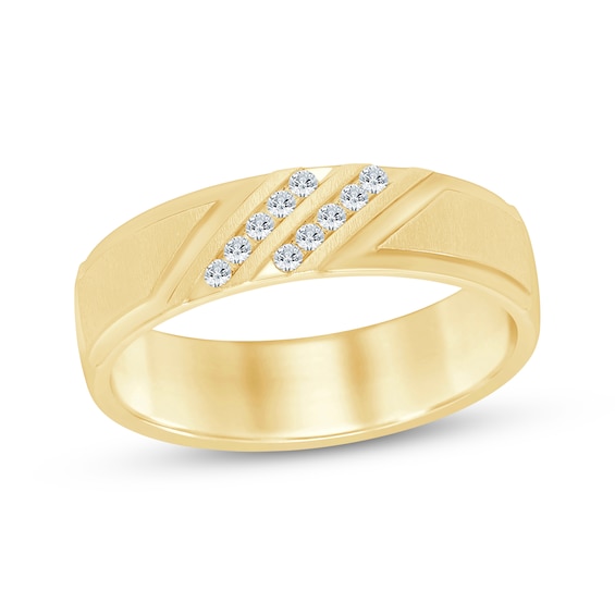 Men's Diamond Diagonal Double-Row Wedding Band 1/10 ct tw 10K Yellow Gold