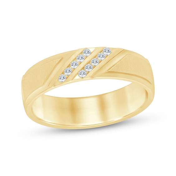 Now + Forever Men's Diamond Diagonal Double-Row Wedding Band 1/10 ct tw 10K Yellow Gold