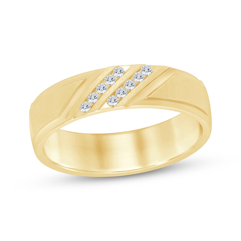 Main Image 1 of Now + Forever Men's Diamond Diagonal Double-Row Wedding Band 1/10 ct tw 10K Yellow Gold