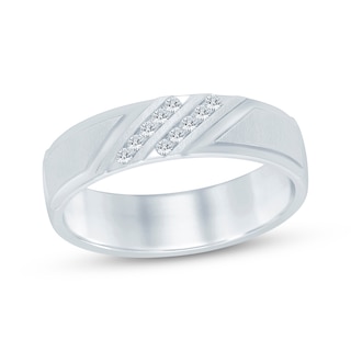 Now + Forever Men's Diamond Diagonal Double-Row Wedding Band 1/10 ct tw 10K White Gold