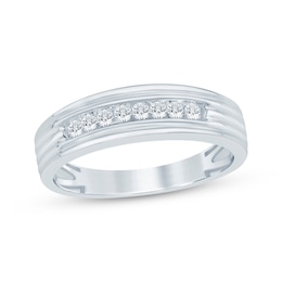 Now + Forever Men's Diamond Grooved Wedding Band 1/4 ct tw 10K White Gold