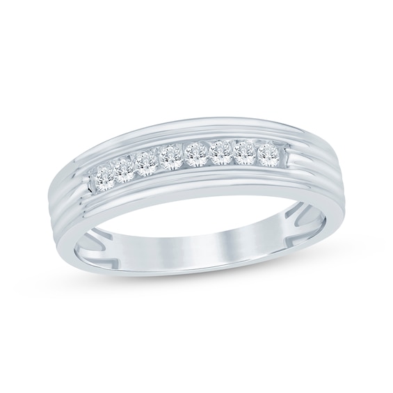 Now + Forever Men's Diamond Grooved Wedding Band 1/4 ct tw 10K White Gold