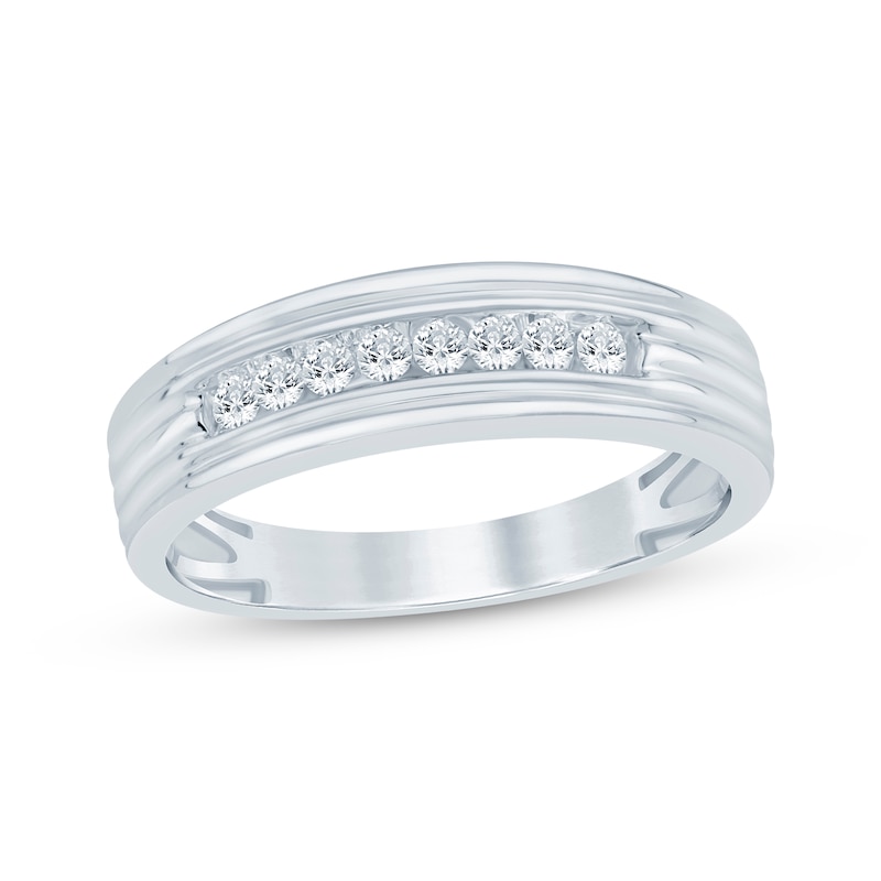 Main Image 1 of Now + Forever Men's Diamond Grooved Wedding Band 1/4 ct tw 10K White Gold