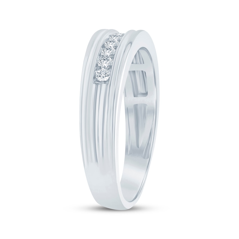 Main Image 2 of Now + Forever Men's Diamond Grooved Wedding Band 1/4 ct tw 10K White Gold