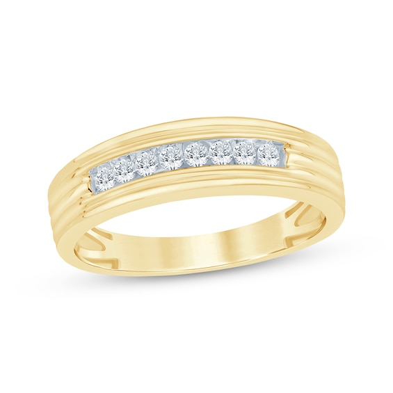 Men's Diamond Grooved Wedding Band 1/4 ct tw 10K Yellow Gold