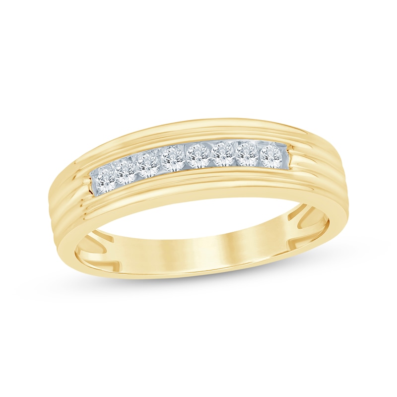 Main Image 1 of Now + Forever Men's Diamond Grooved Wedding Band 1/4 ct tw 10K Yellow Gold