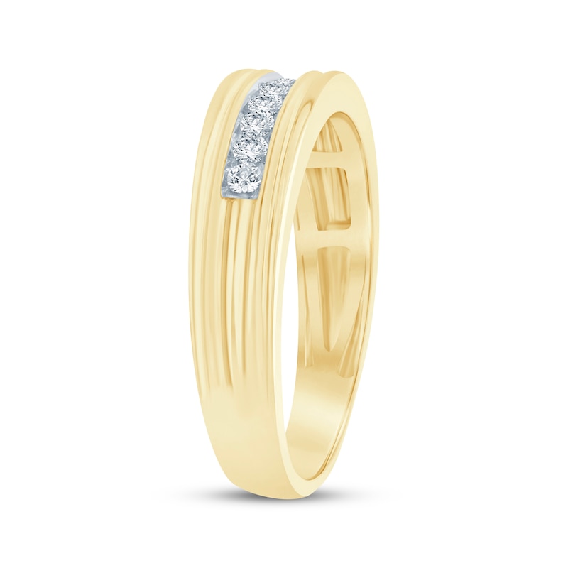 Main Image 2 of Now + Forever Men's Diamond Grooved Wedding Band 1/4 ct tw 10K Yellow Gold