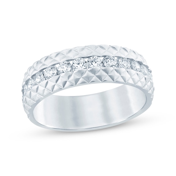 Now + Forever Men's Diamond Pyramid Edge Wedding Band 1 ct tw 10K White Gold