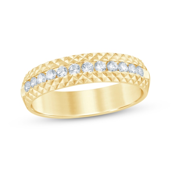 Now + Forever Men's Diamond Pyramid Edge Wedding Band 1/2 ct tw 10K Gold