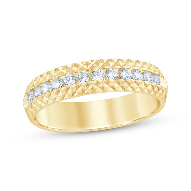 Main Image 1 of Now + Forever Men's Diamond Pyramid Edge Wedding Band 1/2 ct tw 10K Yellow Gold