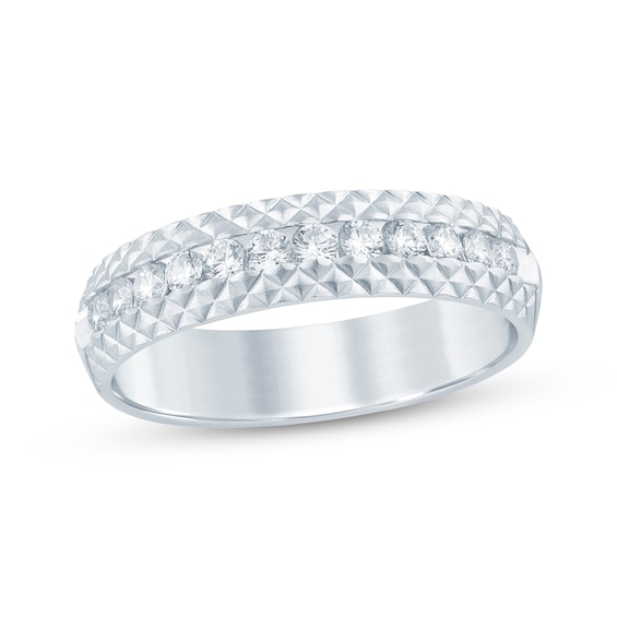 Now + Forever Men's Diamond Pyramid Edge Wedding Band 1/2 ct tw 10K White Gold