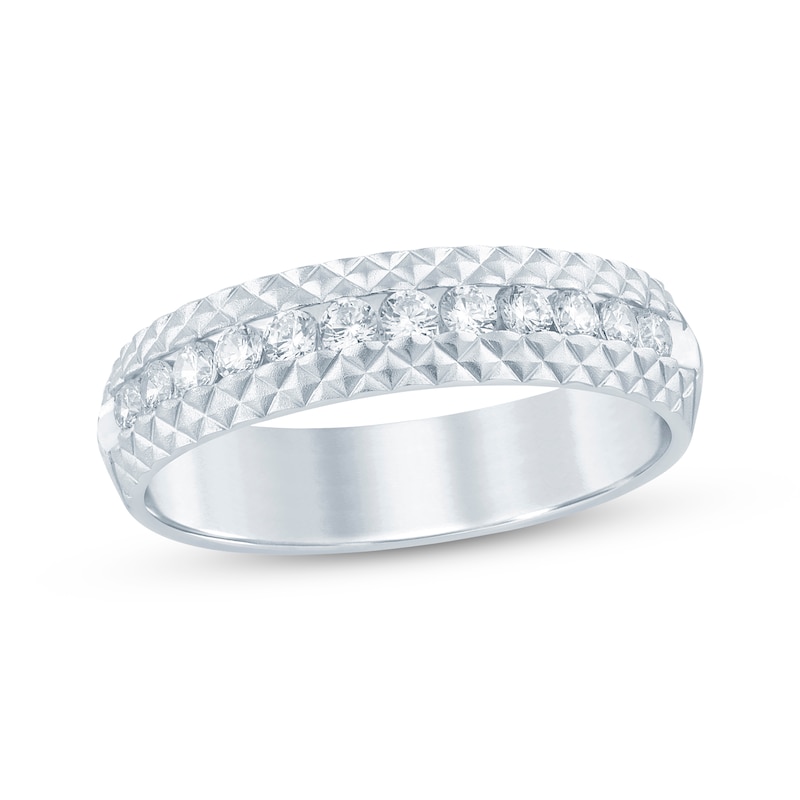 Main Image 1 of Now + Forever Men's Diamond Pyramid Edge Wedding Band 1/2 ct tw 10K White Gold