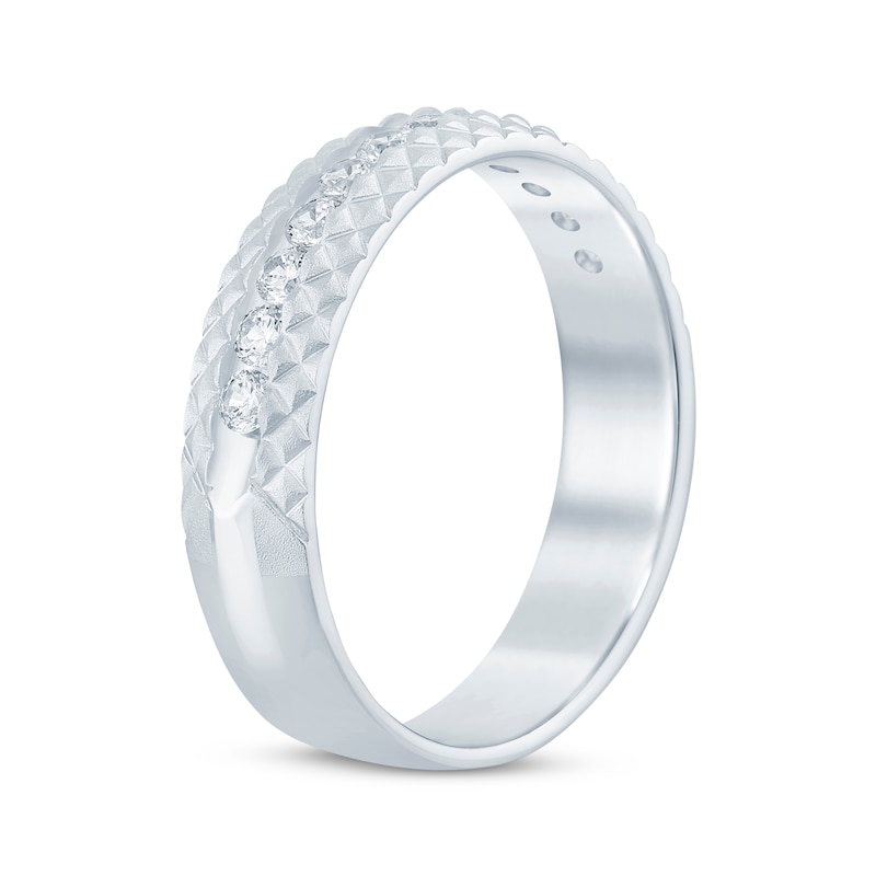 Main Image 2 of Now + Forever Men's Diamond Pyramid Edge Wedding Band 1/2 ct tw 10K White Gold