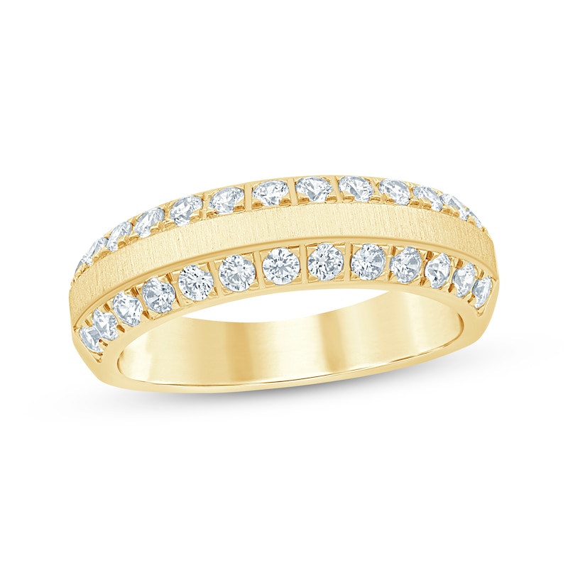 Main Image 1 of Now + Forever Men's Diamond Two-Row Beveled Wedding Band 1 ct tw 10K Yellow Gold