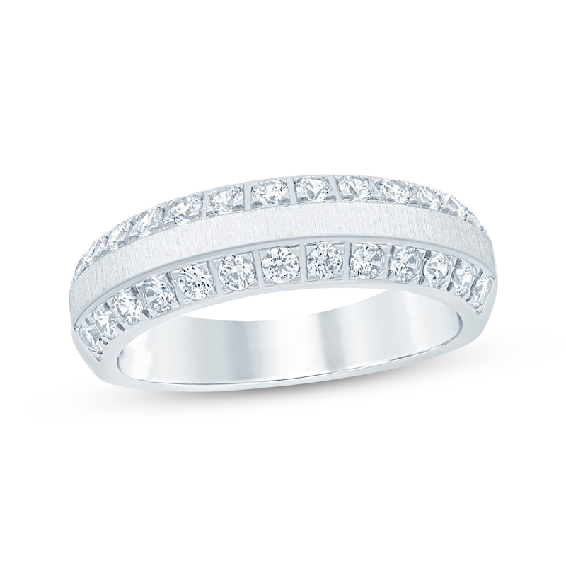 Main Image 1 of Now + Forever Men's Diamond Two-Row Beveled Wedding Band 1 ct tw 10K White Gold