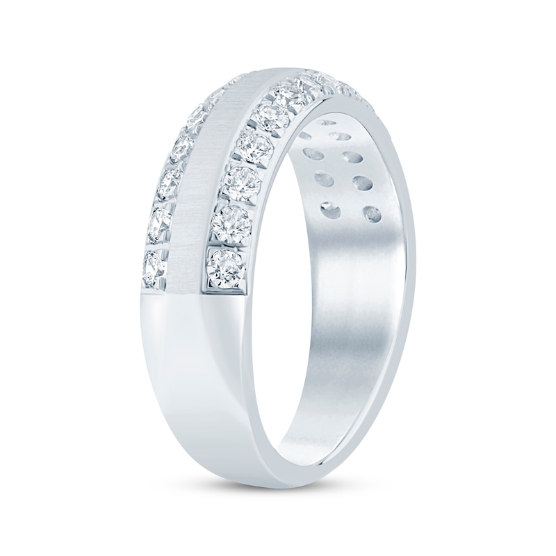 Main Image 2 of Now + Forever Men's Diamond Two-Row Beveled Wedding Band 1 ct tw 10K White Gold