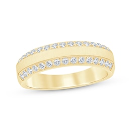 Now + Forever Men's Diamond Two-Row Beveled Wedding Band 1/2 ct tw 10K Yellow Gold