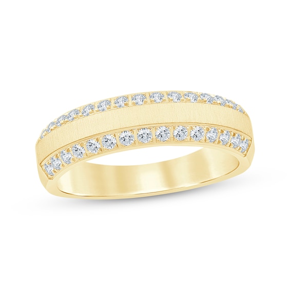 Now + Forever Men's Diamond Two-Row Beveled Wedding Band 1/2 ct tw 10K Yellow Gold