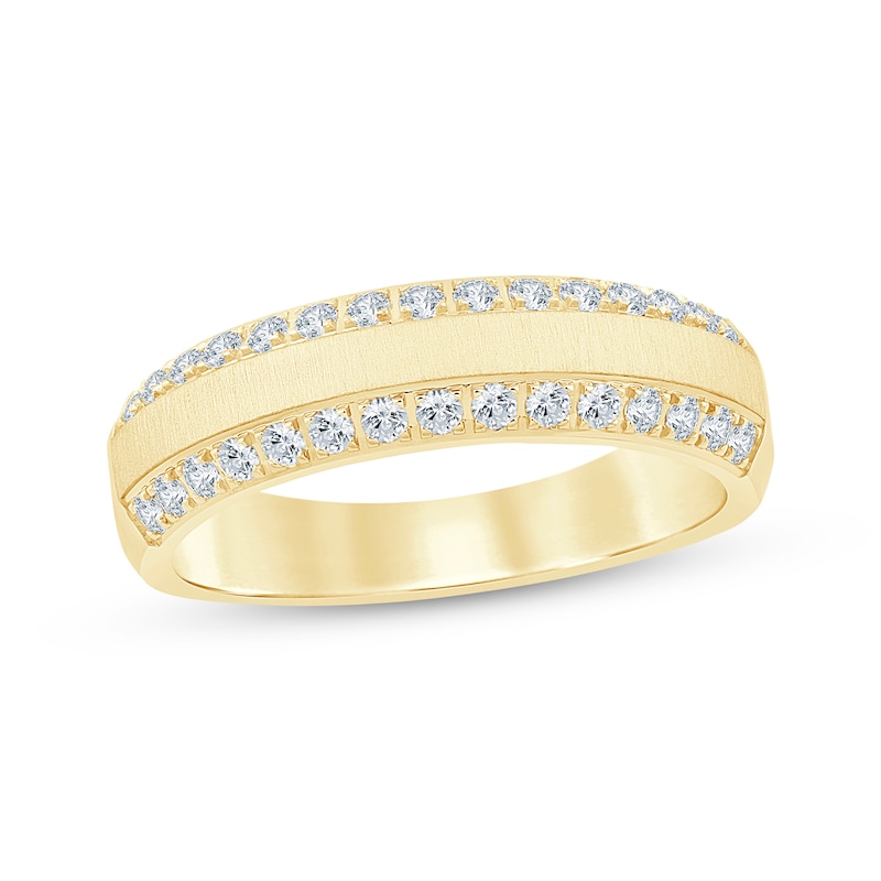Main Image 1 of Now + Forever Men's Diamond Two-Row Beveled Wedding Band 1/2 ct tw 10K Yellow Gold