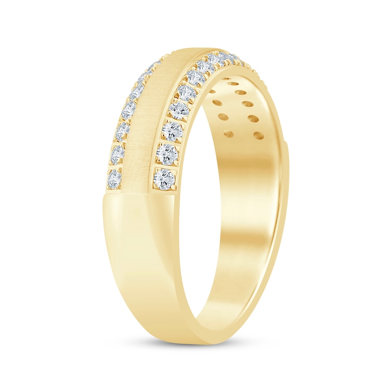 Main Image 2 of Now + Forever Men's Diamond Two-Row Beveled Wedding Band 1/2 ct tw 10K Yellow Gold