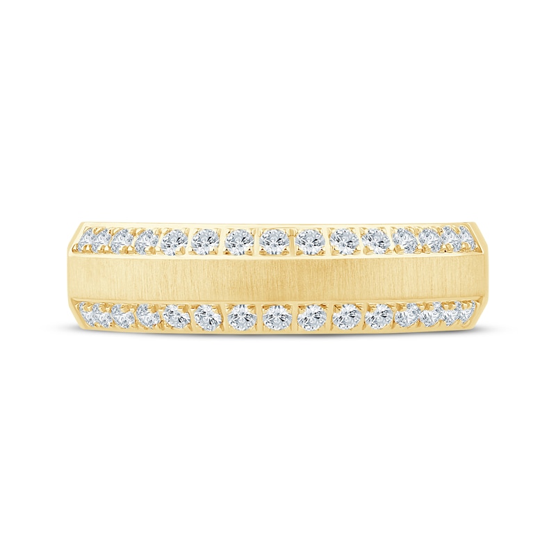 Main Image 3 of Now + Forever Men's Diamond Two-Row Beveled Wedding Band 1/2 ct tw 10K Yellow Gold