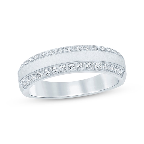 Now + Forever Men's Diamond Two-Row Beveled Wedding Band 1/2 ct tw 10K White Gold