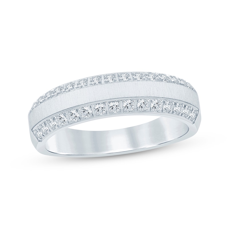 Main Image 1 of Now + Forever Men's Diamond Two-Row Beveled Wedding Band 1/2 ct tw 10K White Gold