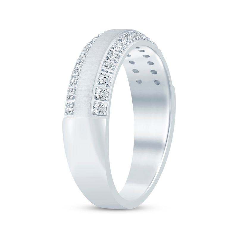 Main Image 2 of Now + Forever Men's Diamond Two-Row Beveled Wedding Band 1/2 ct tw 10K White Gold