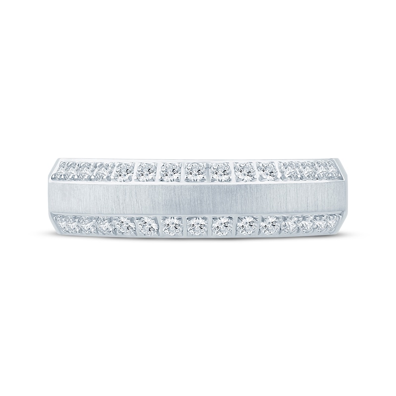 Main Image 3 of Now + Forever Men's Diamond Two-Row Beveled Wedding Band 1/2 ct tw 10K White Gold