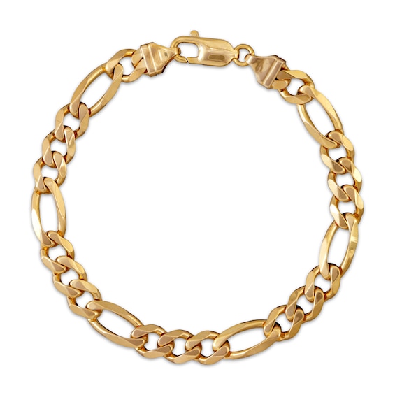 Diamond-Cut Figaro Chain Bracelet 7.8mm Solid 10K Yellow Gold 8.5"