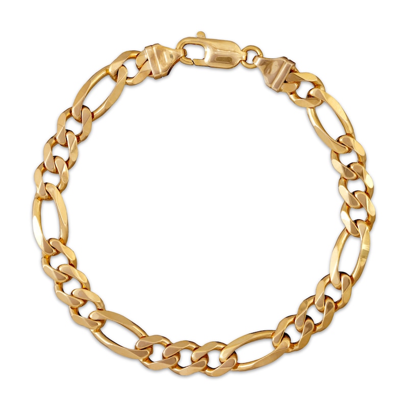 Main Image 1 of Diamond-Cut Figaro Chain Bracelet 7.8mm Solid 10K Yellow Gold 8.5&quot;