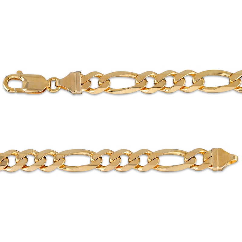 Main Image 3 of Diamond-Cut Figaro Chain Bracelet 7.8mm Solid 10K Yellow Gold 8.5&quot;