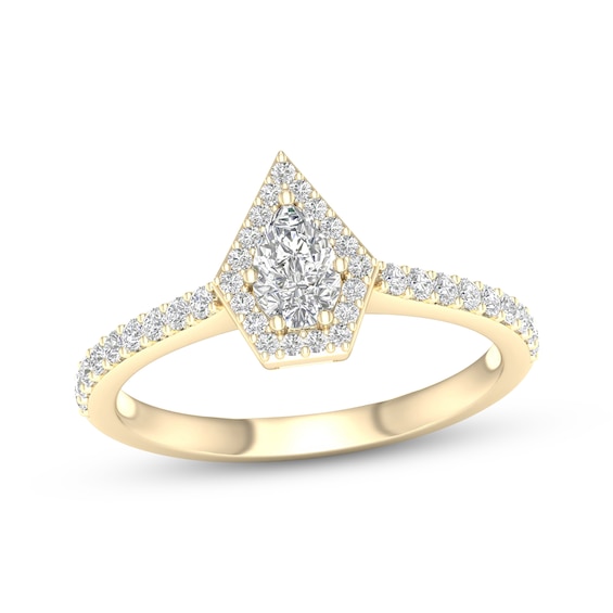 Now + Forever Pear-Shaped Diamond Halo Engagement Ring 1/2 ct tw 14K Yellow Gold